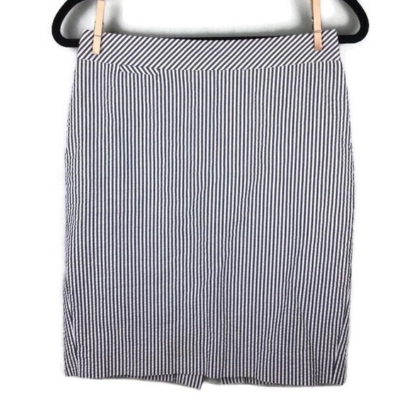 J Crew Factory The Pencil Seersucker Striped Navy & White Cotton Skirt Size 0 - Picture 1 of 9